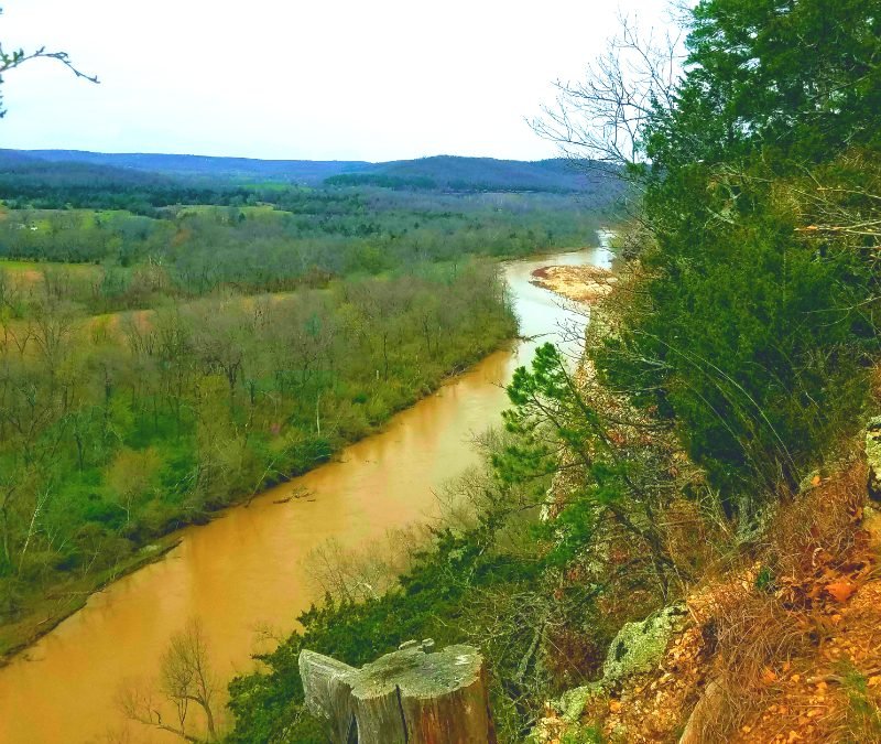 A Tahlequah view overlooking the Illinois River from about 300 feet up on a mountain ledge